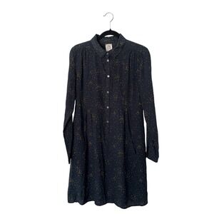 Attic and Barn Shirt Dress Womens M Black Silk Floral Made in Italy Excellent